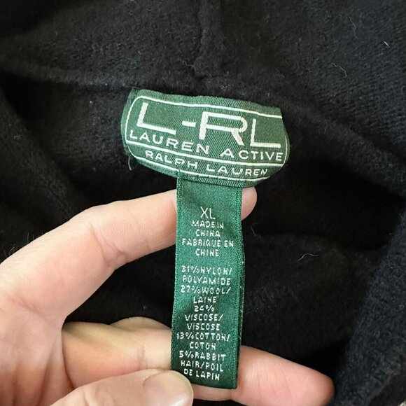 Vintage Ralph Lauren Active Hooded Poncho Sweater XL Black & Red Geometric Wool - Picture 5 of 7